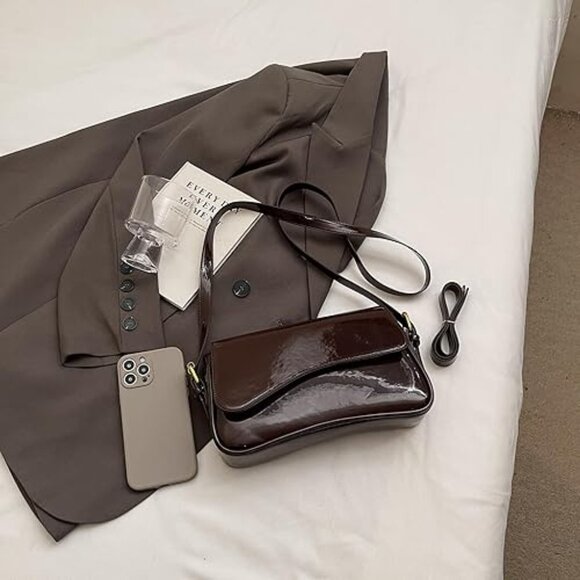 Neiman Marcus Glossy Brown Vegan Leather Purse - Picture 3 of 4